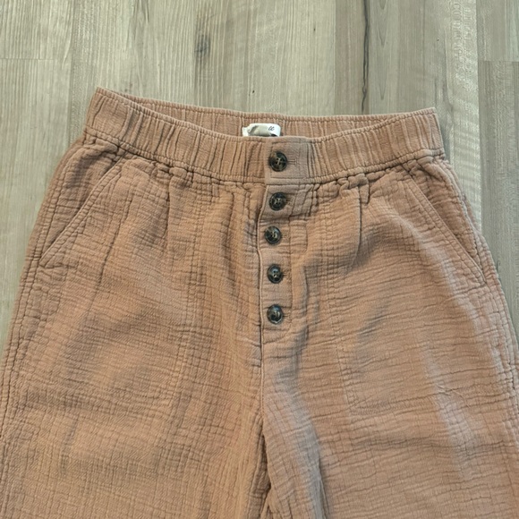 Madewell Tan Cotton-Linen High Rise Tapered Gauze Button Front Pants - Picture 5 of 7